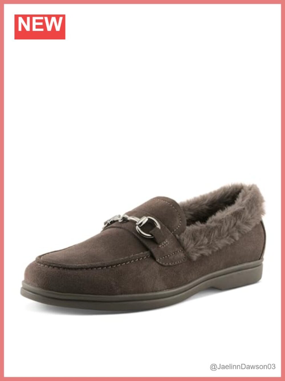 Suede Faux Fur Trim Loafer Slip-On with Metal Bit Detail